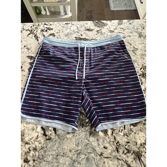 Johnnie-O Mens Swim Trunks Shorts 2XL‎ Red White Blue EXC Volley Beach 42" Waist - Picture 1 of 8